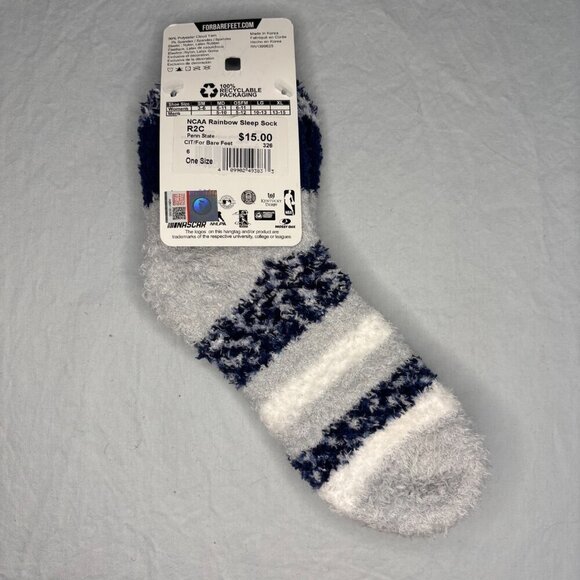 NCAA NEW PSU Rainbow Sleep Sox Womens OSFM Fuzzy Blue White Penn State - Picture 2 of 2